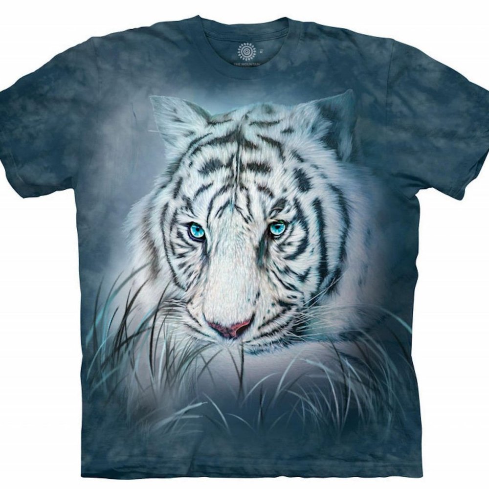 The Mountain Thoughtful White Bengal Tiger King Blue Animal Cotton Shirt S-3X
